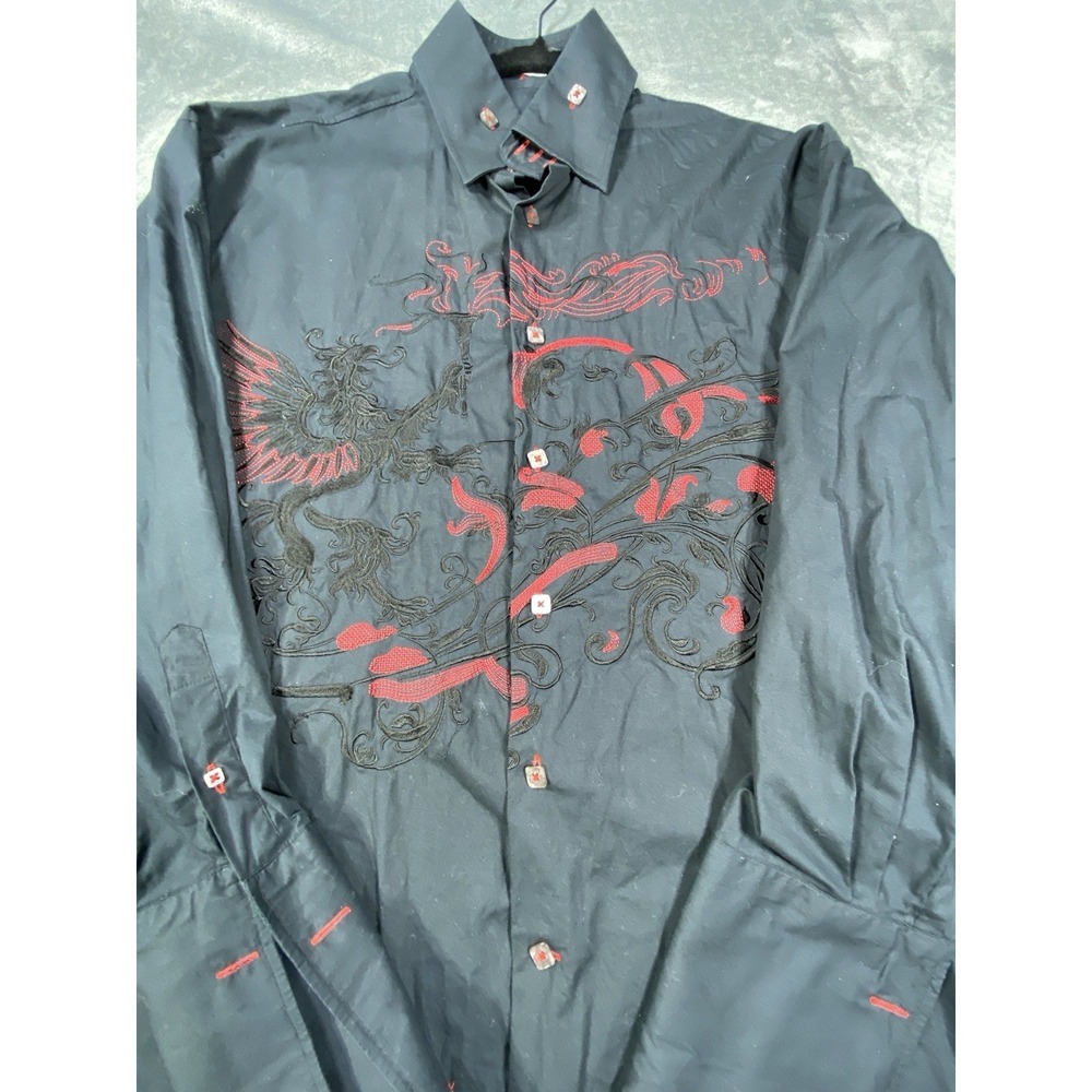 Boncenni Shirt Mens 17 1/2 34/35 Embroidered Button Up French Cuffs Frills Y2K